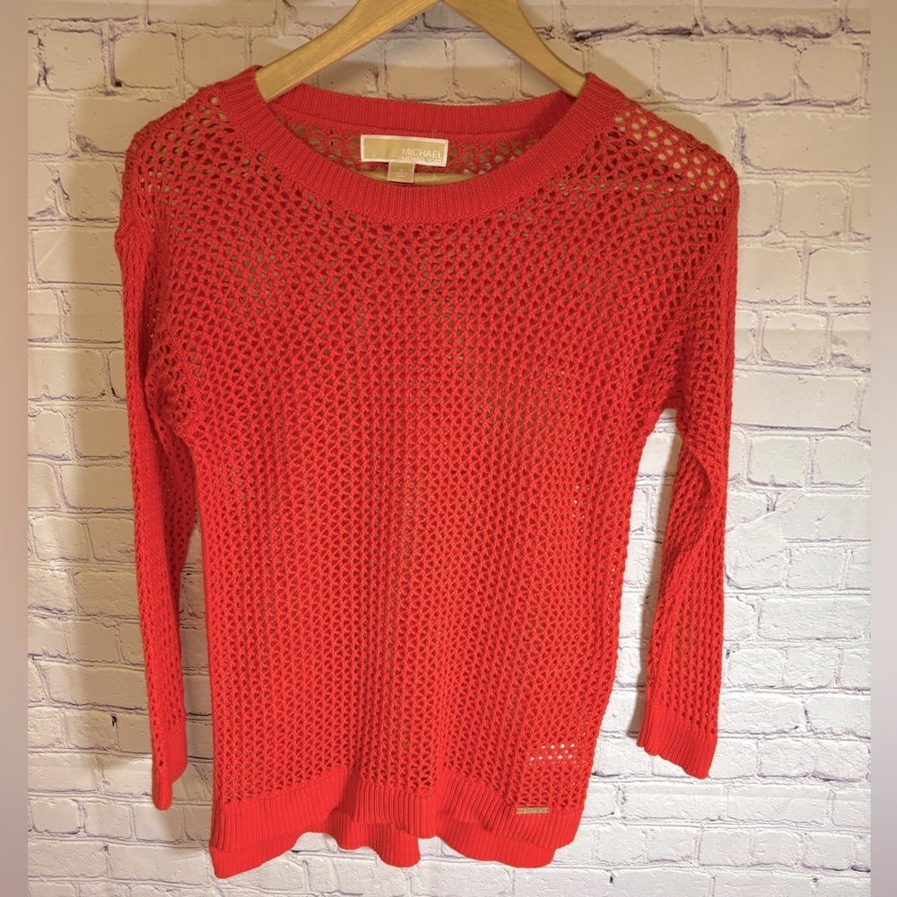 Michael Kors Orange Open Knit Nautical Beachy Lightweight Sweater Coastal Size S